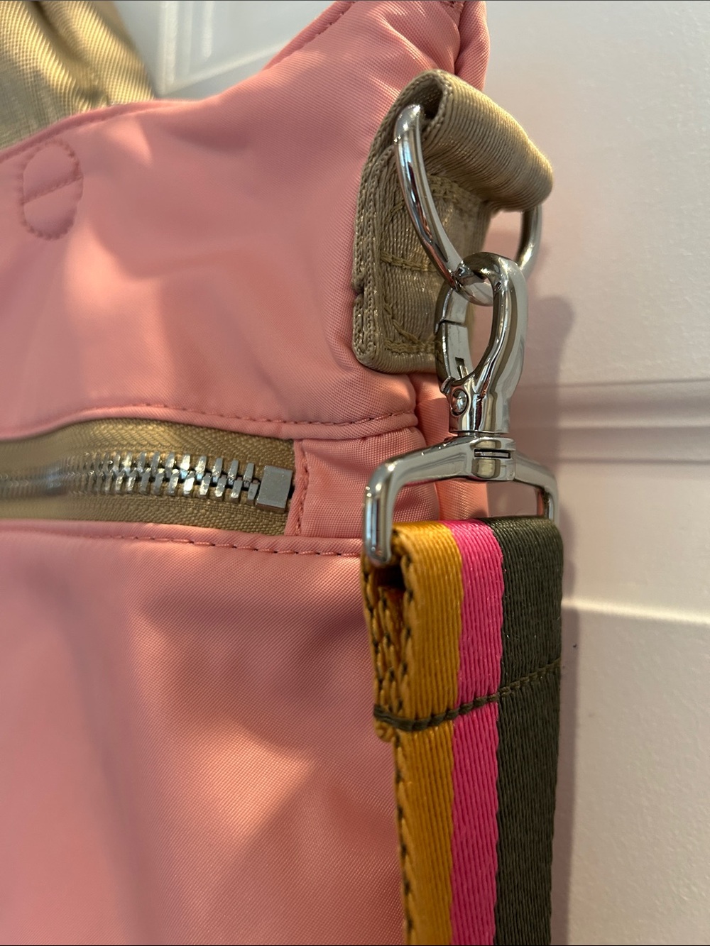 ShortyLOVE Large Pink Tote with Striped Adjustable Strap - Picture 5 of 15
